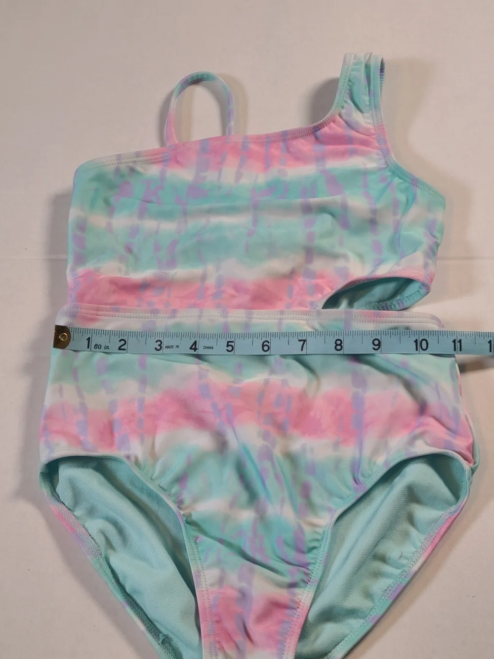 Girls Cute One-Piece Swimsuit in Pastel Tie-Dye EUC Medium 7/8 With  Side Cutout